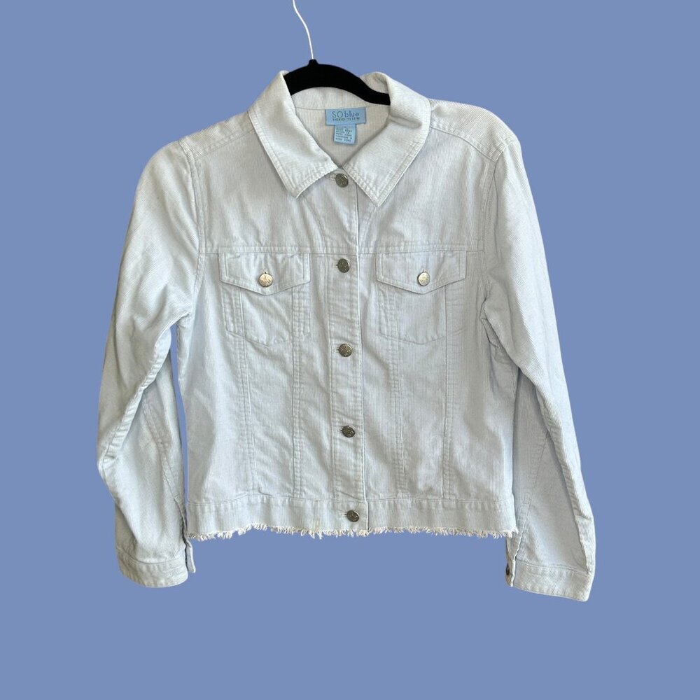So Blue Sigrid Olsen Light Blue Pinwale Corduroy Trucker Jacket Size Small - Picture 2 of 10